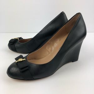 Audrey Brooke, black leather wedge shoes, size 8